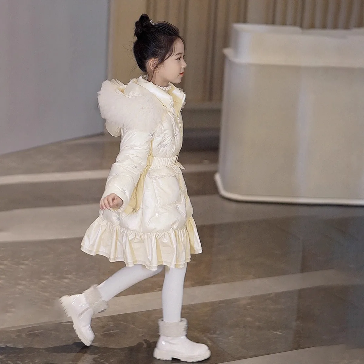 سترة شتوية مطرزة مطرزة للأطفال، أزياء طويلة، ملابس قطنية سميكة ودافئة ولطيفة مع صوف مضاف #4