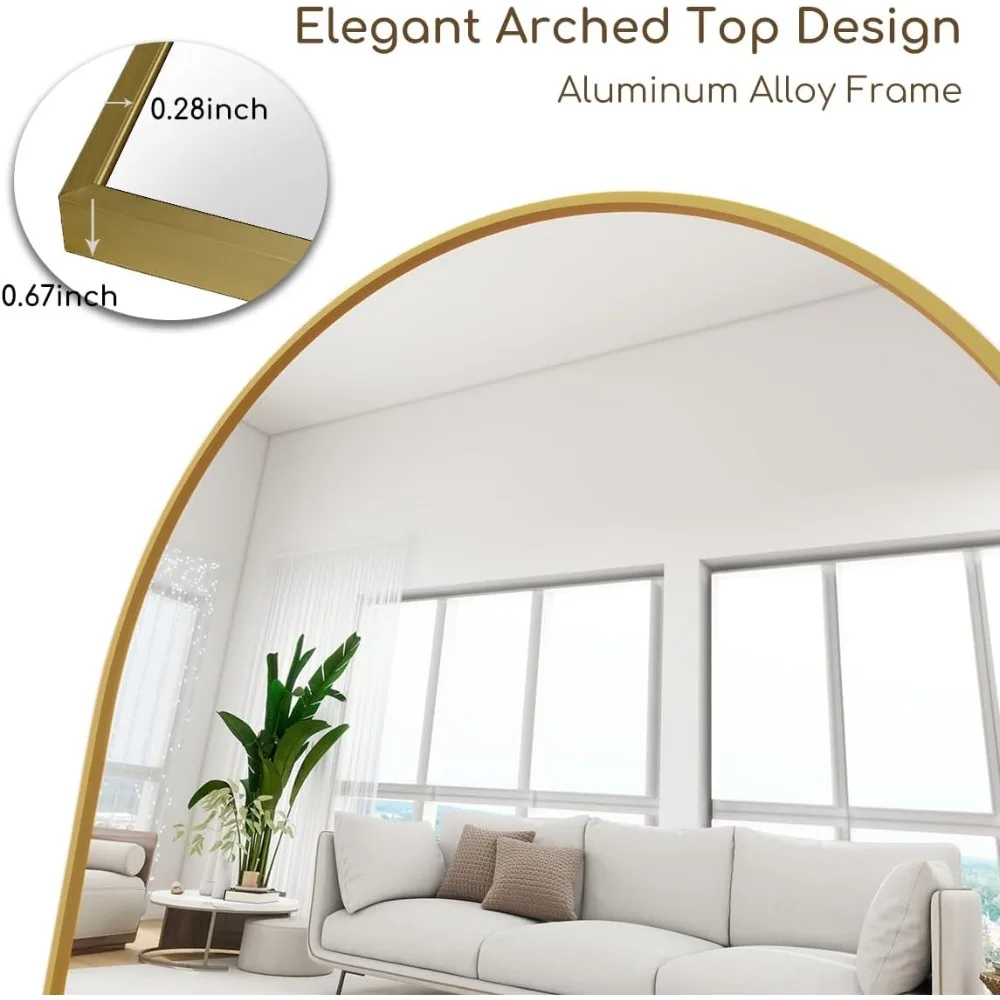 Freestanding Arched Full-Length Mirror, 70 x 26, Aluminum Frame, Modern Design, Suitable for Living Room, Wall-Mount or Leaning
