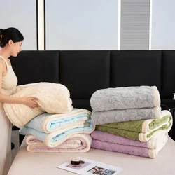 Super Soft Warm Blanket Thermal Weighted Velvet Solid Color Bedspread Fleece Stripe Throw Blanket Adult Bed Cover Autumn Winter