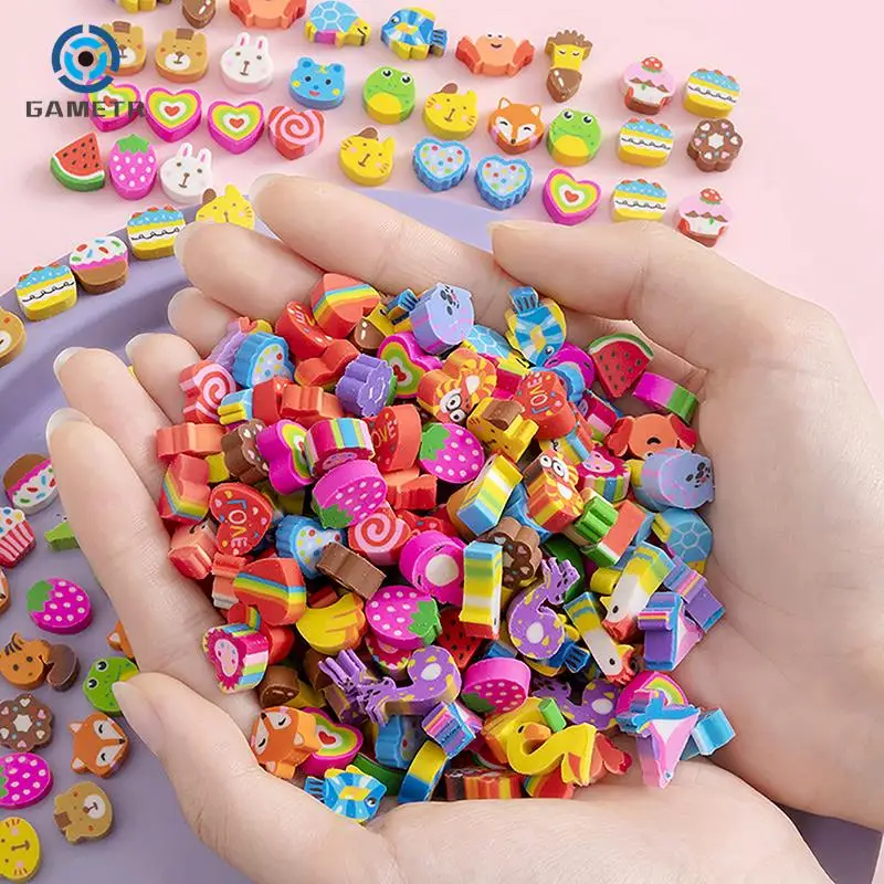 50pcs/bag Christmas Kawaii Eraser Creative Cartoon Mini Pencil Rubber Animal Fruit Erasers For Kids School Stationery Supplies