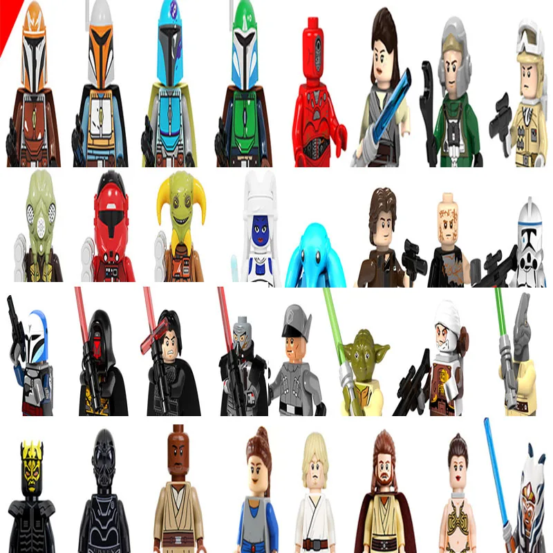 

Hot Toys Star Wars Blocks Yoda Skywalker Mandalorian Han Solo C-3PO Leia Darth Vader Bbba Fett Block Mini Robot Figure Bricks