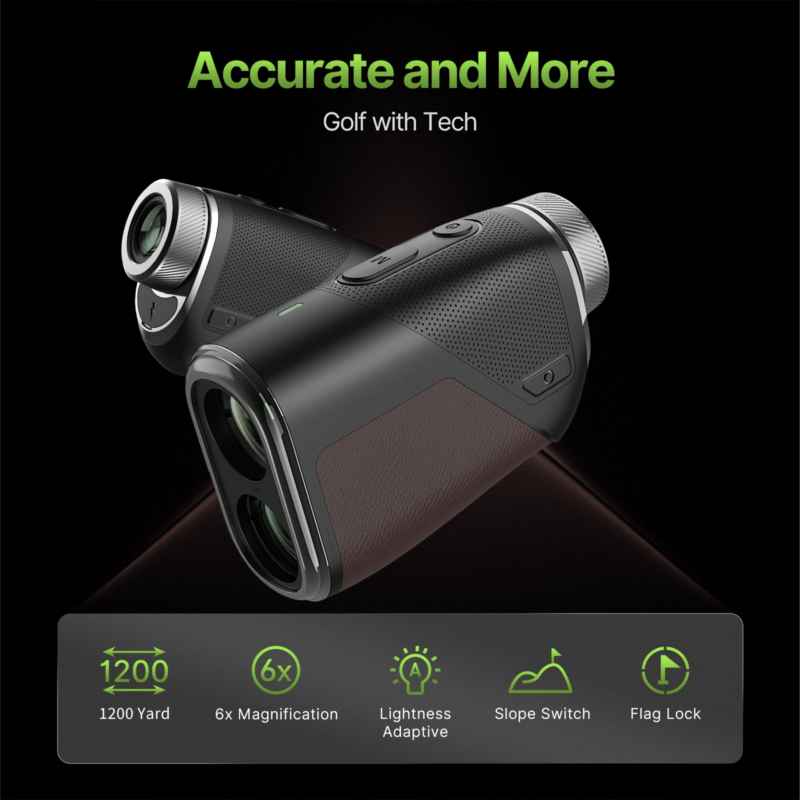 1200 Yard Golf Rangefinder 6X Magnification Rechargeable High Transmittance LCD Slope Compensation Flag Lock Vibration Feedback Metal for Golf & Outdoor Measurement