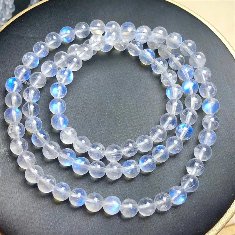 6MM Natural Blue Moon Stone Triple Circle Bracelet Women Fashion Sweet Reiki Healing Energy Strand Girls Jewelry Gift 1PCS