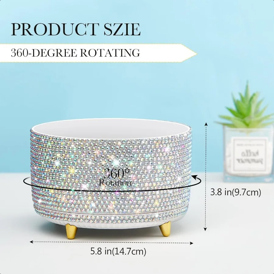 منظم مكتب فضي بلينغ لإكسسوارات المكتب للنساء والفتيات هدية عيد ميلاد الأم وحامل قلم بلينغ وحجر الراين للمكياج Br