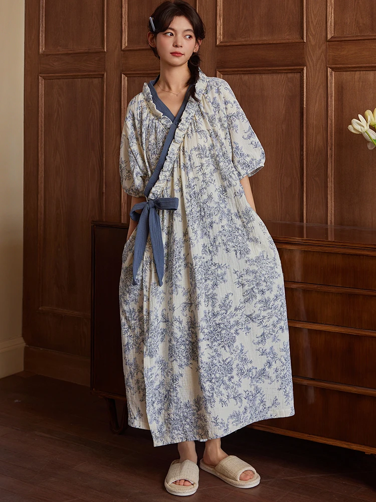 

Pure Cotton Sp Dr Women's Loose Midi Summer Home Clothes Materni plus Size Outdoor Wearable Floral Print V-Ne ort...