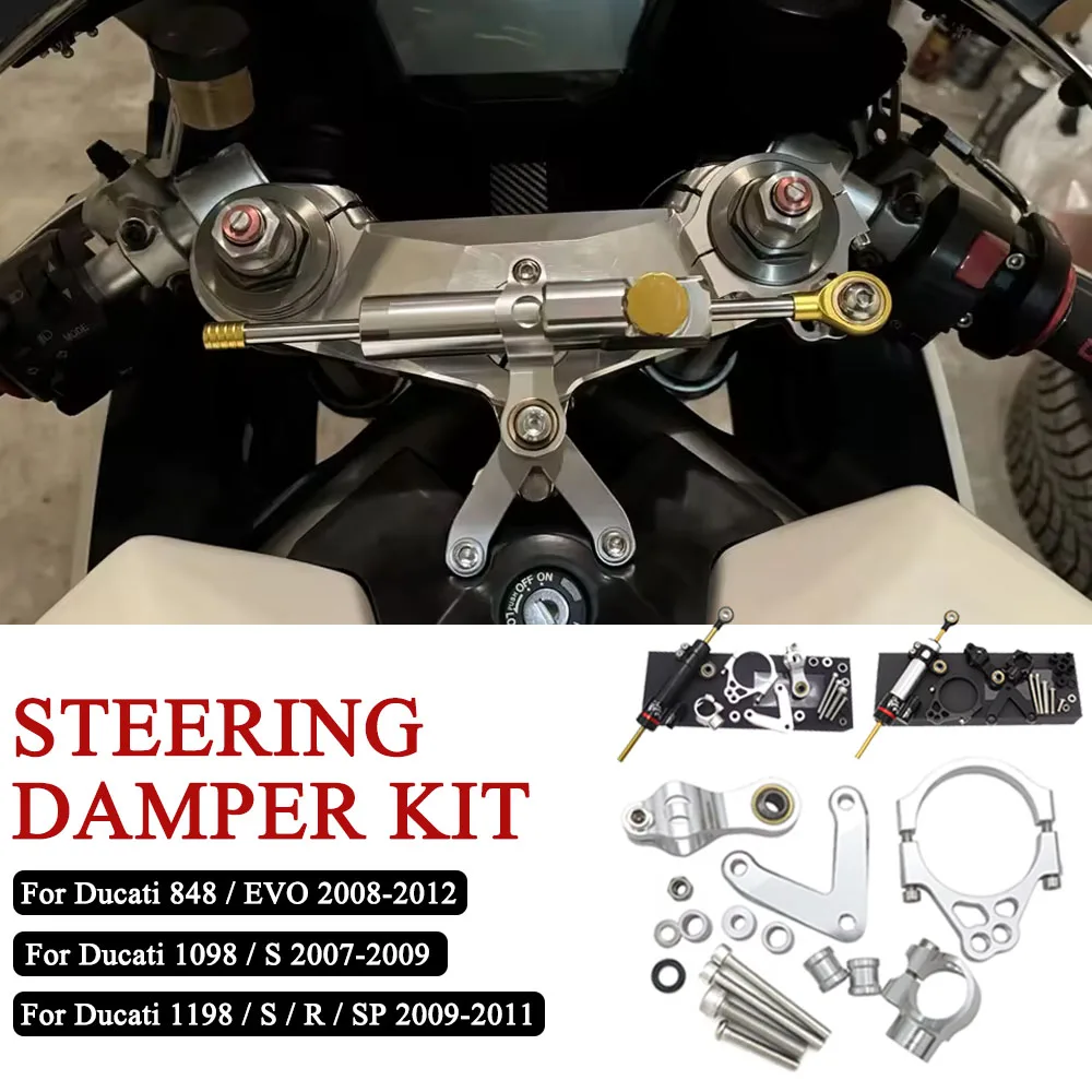 

For Ducati 848 2008-2012 1098 2007-2009 1198 2009-2011 CNC Motorcycle Steering Damper Stabilize Bracket Mounting Kit Support