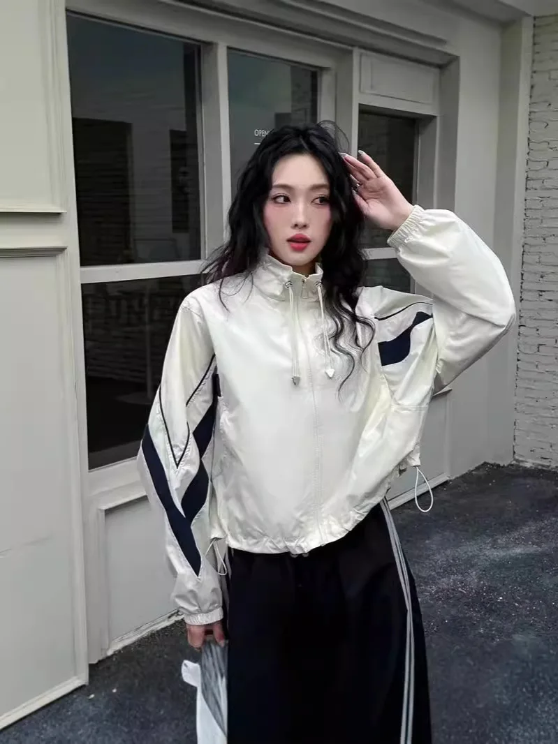 

Baseball Jackets Girls Sports Womens Fall Winter Grid Stain-Proof Panelled Kpop Sherpa Thermal Minimalism Drawstring Elegant Y2K