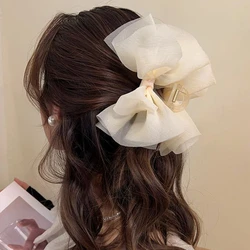 Mesh Bow Grab Clip Large Hair Clip Women's Hair Top Clip Silk Hair Bows Clip Hairpin Girl Headwear Hair Accessory Christmas Gift