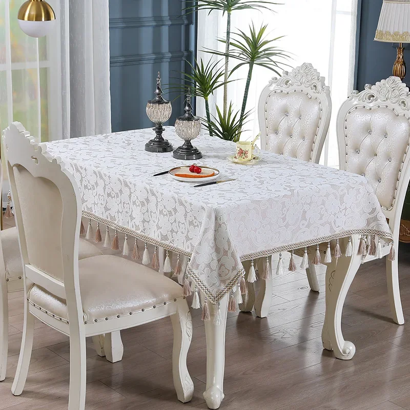 

European Tablecloth Luxury Tassels Embroidered Rectangular Square Table Cover Dinning Coffee Event Jacquard Decor Tablecloth