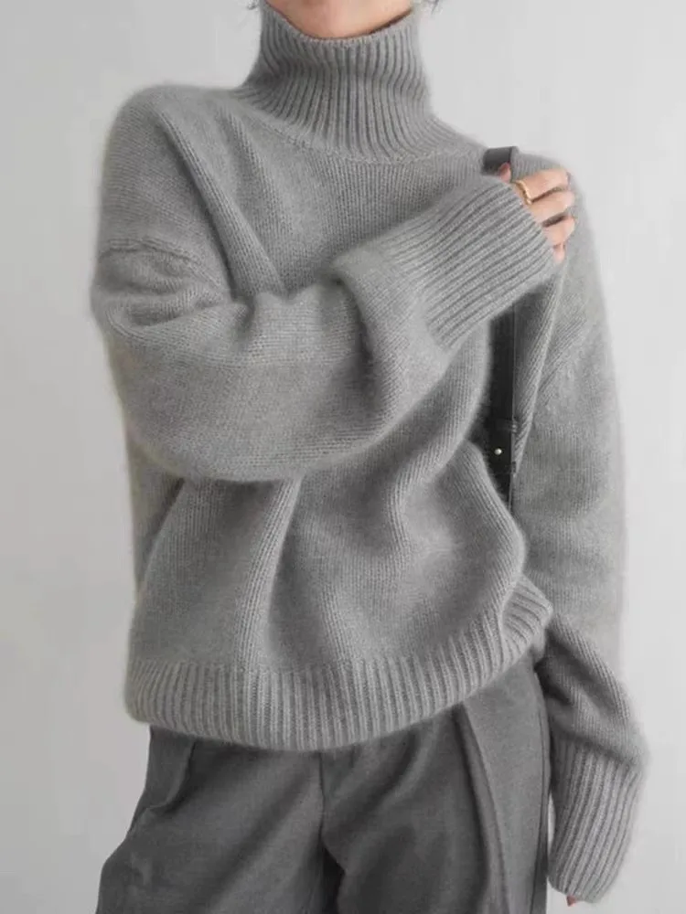 Fashion Korea New Cashmere Sweater Winter Turtleneck Oversized Street Ladies Clothes Thick Elegant Knitted Office Casual Tops