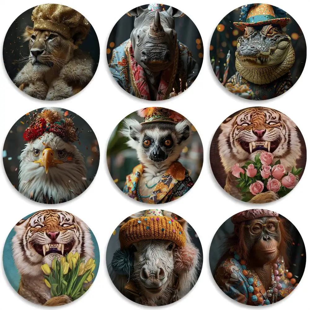 

Cute Animal Friends Birthday Gift Badges Round Exquisite Badge Brooches Creative Pins For Clothes Hat Backpack Gift Accessories