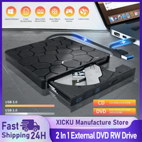 2 In 1 External DVD RW Drive USB 3.0 Type C Interface Slim DVD CD Writer Burner Reader Player Optical Drive For Laptop Notebook