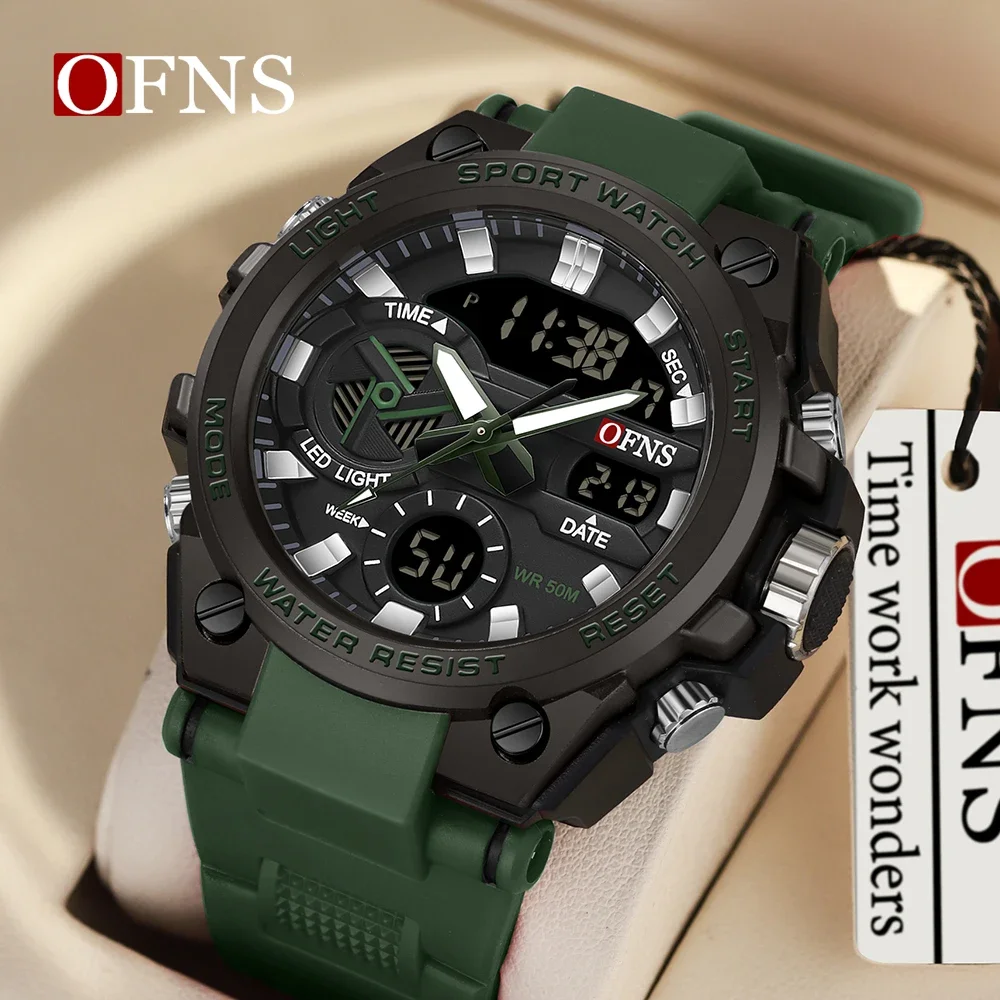 OFNS 3311 Men‘s   Fashion Trend Military Multifunctional Nightlight Waterproof Electronic Watch Digital Men‘s Wristwatches