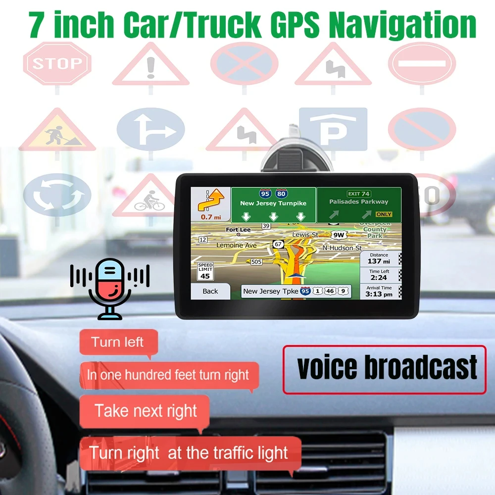 EOENKK 7 Inch Car Truck GPS Navigation Global Maps Europe North America Sat Nav Accessories 8GB Lifetime Free Updates