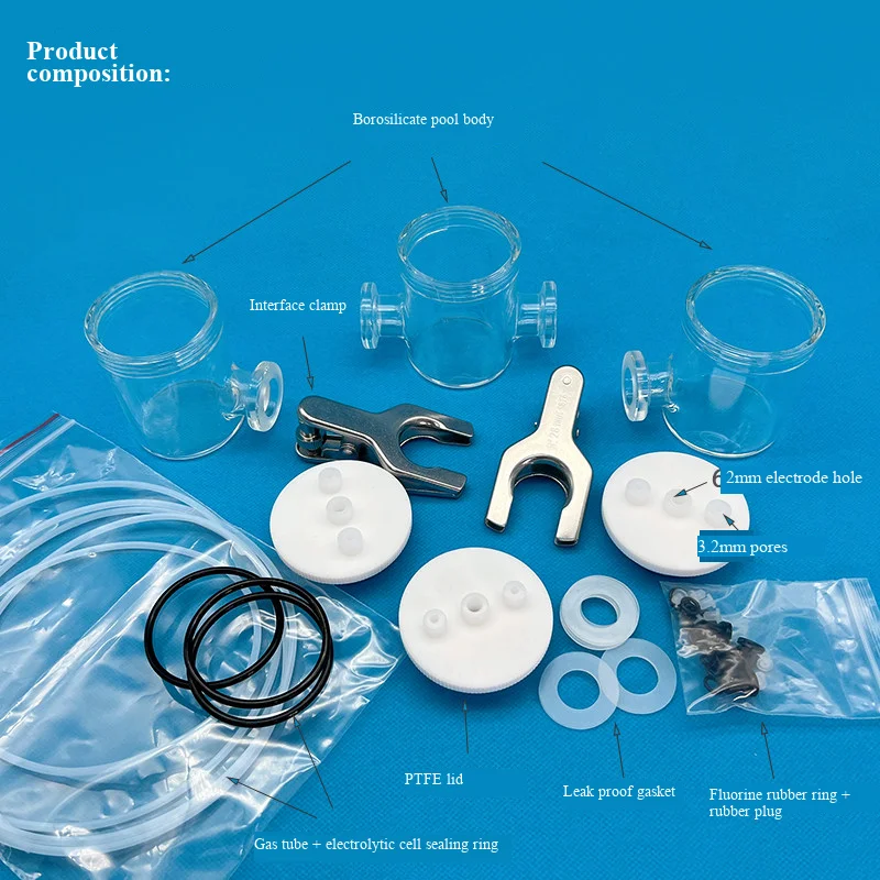Three cup sealed electrolytic cell, three electrode system, triple sealed electrolytic cell with membrane clamping capability