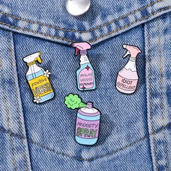 Creative Sprayer Enamel Brooch Insecticide Spray Fume Cleaning Positive Vibes Repellent Pink Pot Badge Punk Lapel Pins Jewelry