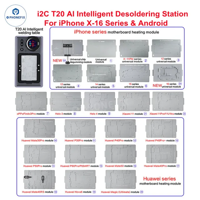 i2C T20 AI Inteligentna stacja podgrzewania do rozlutowywania dla iPhone X - 16 Pro Max Android PCB IC Platforma oddzielająca płytkę główną