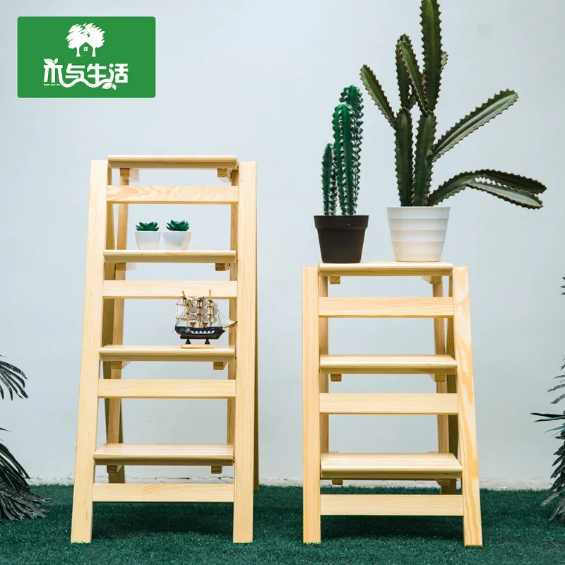 Portable 3-Step Folding Wooden Ladder Step Stool for Adults Telescopic Counter Chair Versatile for Home or Office Use