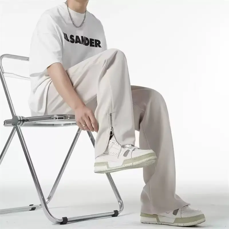 

Повседневные брюки мужские прямые простые однотонные дышащие летние с разрезом по бокам в американском стиле 4-цветная свободная уличная одежда универсальные