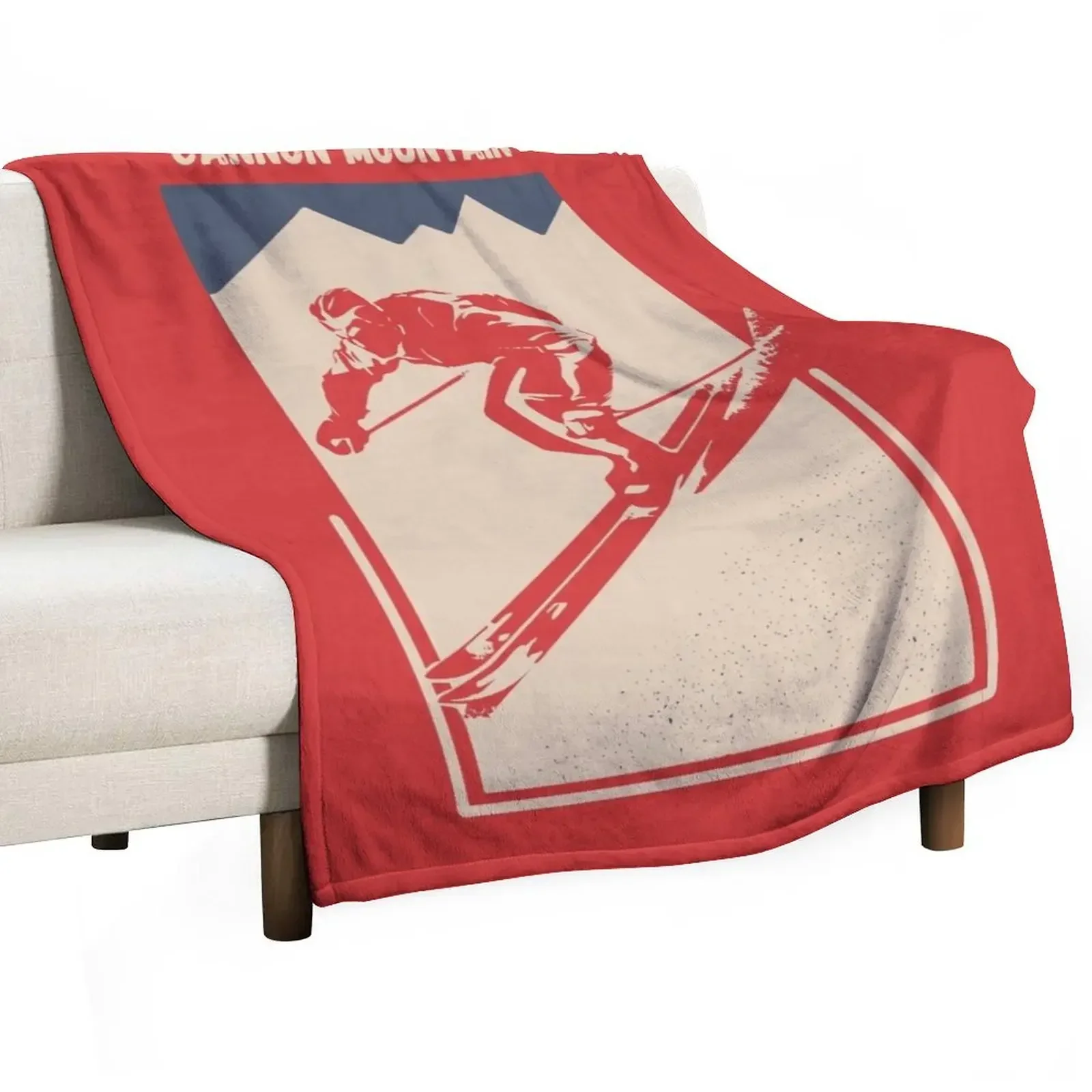 

Cannon Mountain in Franconia, White Mountain, New Hampshire, United States, North America - Vintage Red Ski Poster Throw Blanket