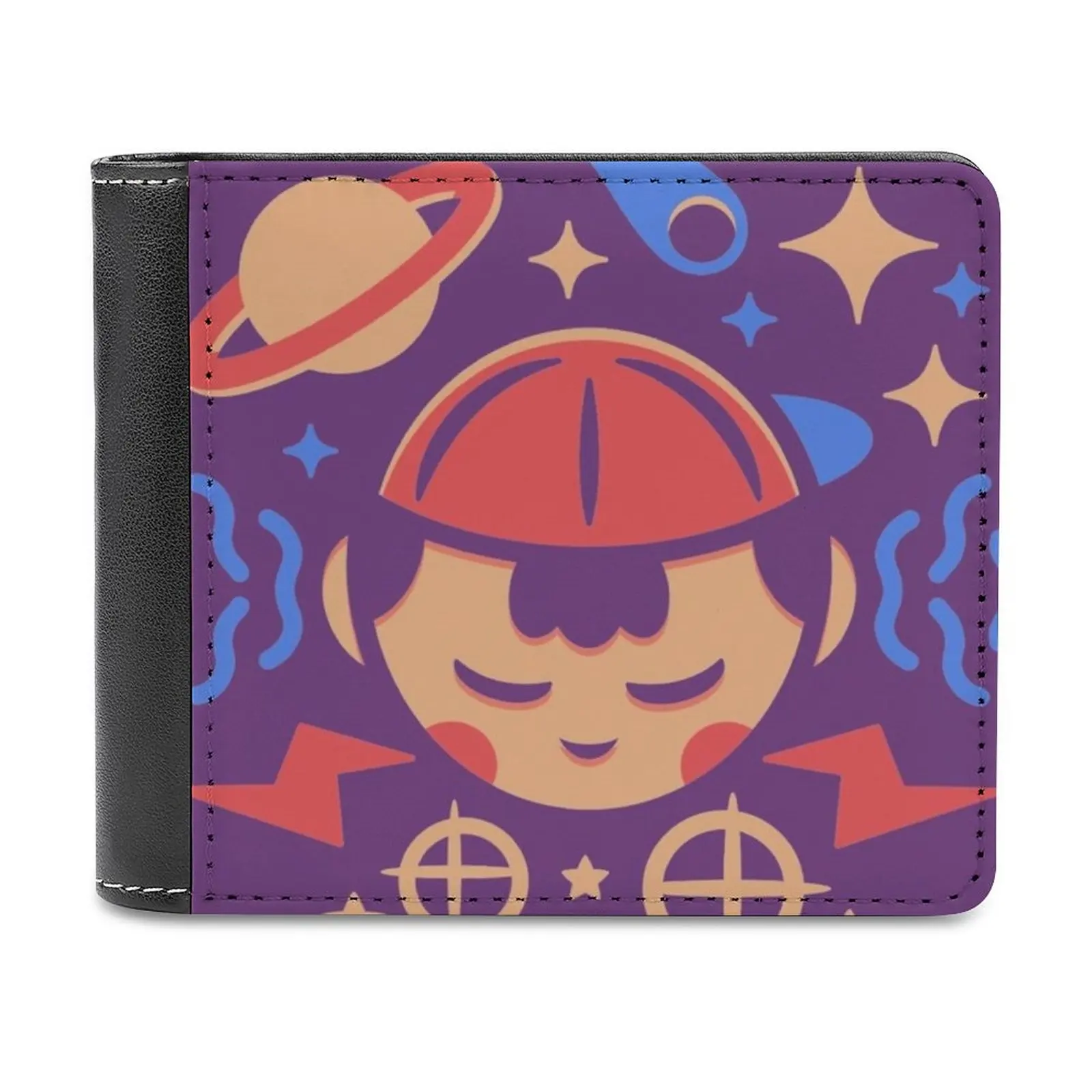 Psi Power Leather Wallet Men's Wallet Purse Money Clips Ness Psi Psychic Mother Earthbound Snes Saturn Mr Saturn Pk Fire