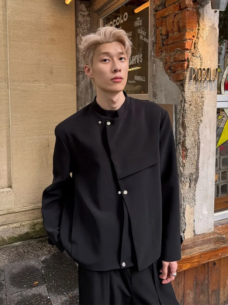 

Deconstructed Asymmetric Lapel Men's Jaet New Chinese Sle Autumn Outerwear Stand Collar Slim Fit Upper Apparel