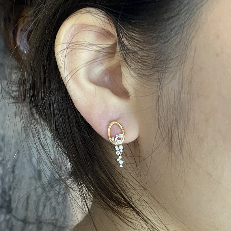 Aazuo Fine Jewelry 18K Solid Yellow Gold Real Diamonds Fairy Drop Earrings Gifted For Women Engagement Party Au750