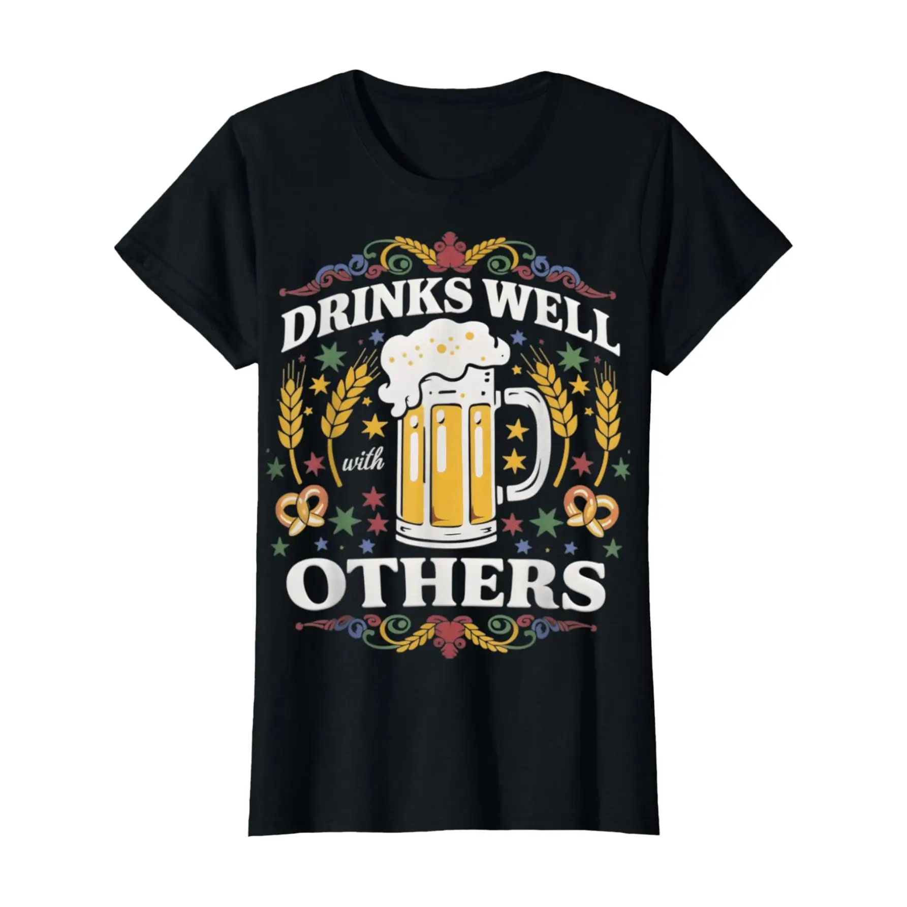 

Vintage Beer T-Shirt, Drinks Well With Others Graphic Tee, Retro German Style Beer Festival Top, Short Sleeve Drinker Shirt