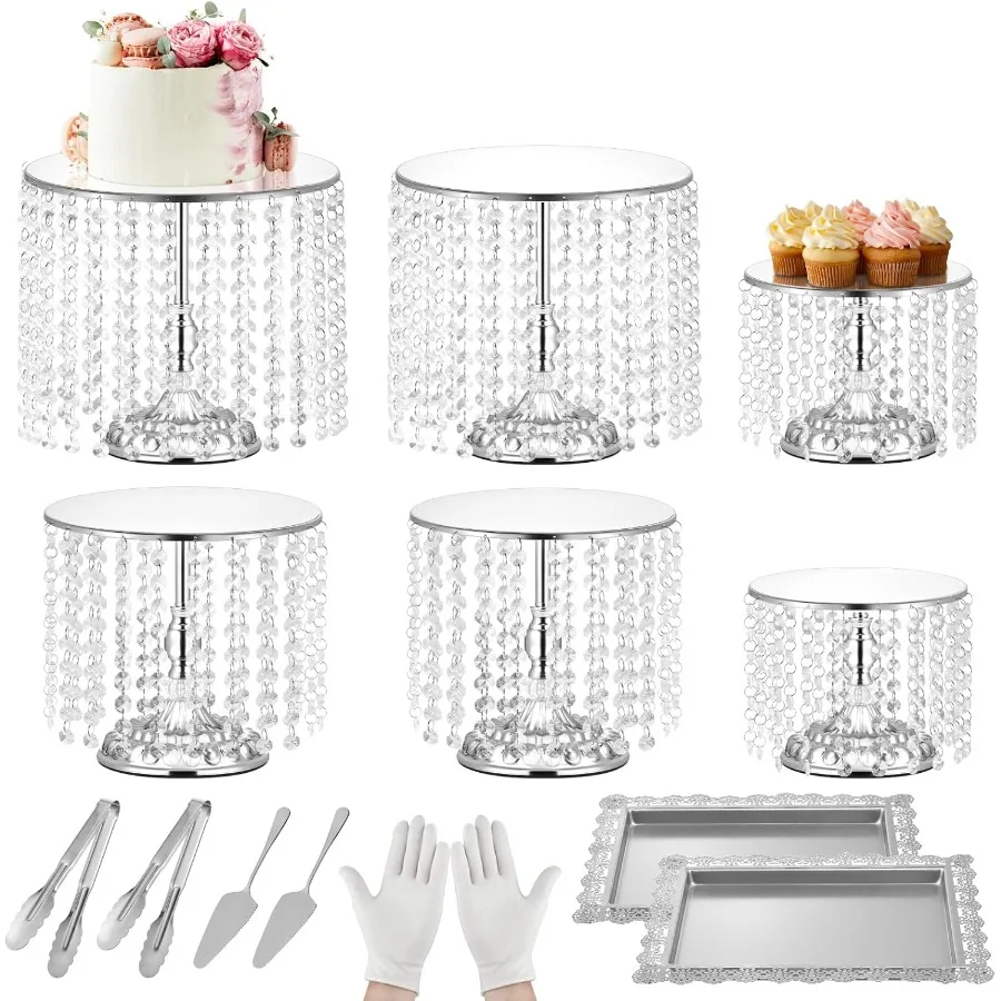 

Набор из 12 серебряных подставок для торта, винтажная подставка для торта с хрустальным краем и подносом для кексов, набор для демонстрации десертного стола