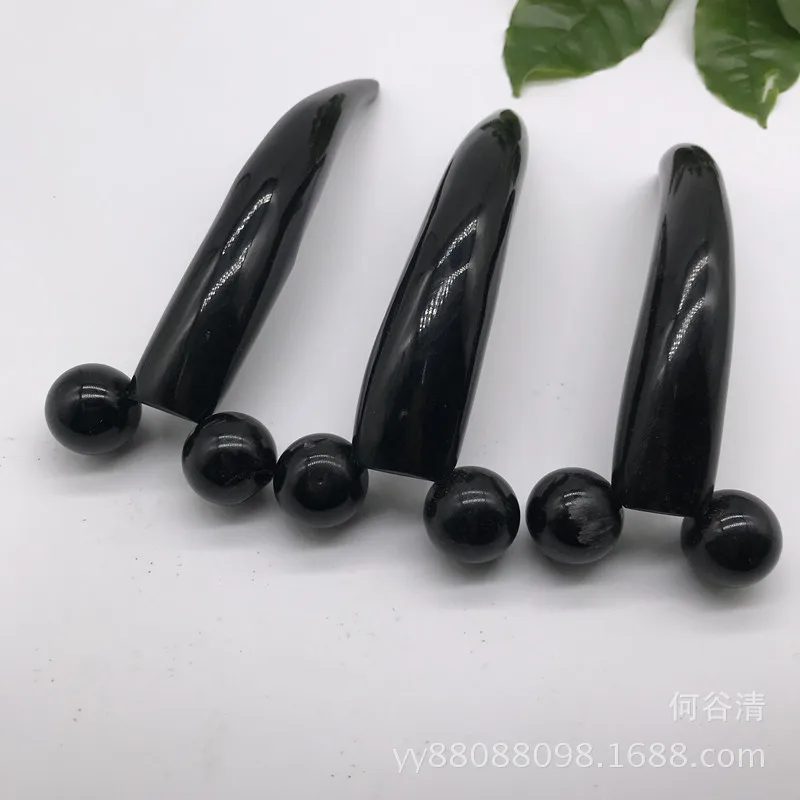 Black Buffalo Horn Massager2Wheel Roller Manual Acupuncture Pen The Point of Ox Horns Muscle-Poking Stick Horn Massager