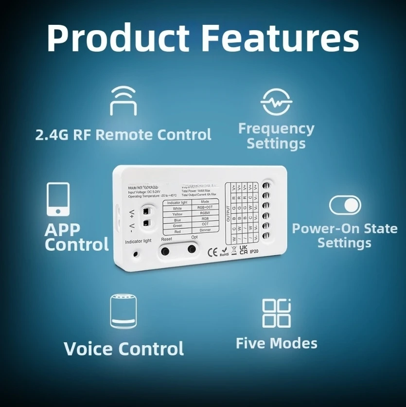 

LED Strip Controller 5 in 1 for ZigBee 3.0 with For PWM Dimming Support for RGBCCT RGBW CCT and Dimmer Connection
