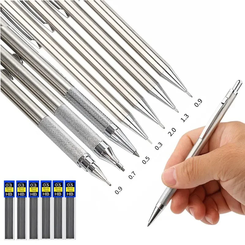 Metal Mechanical Pencil Full Metal Mechanical Pencil With 0.3 0.5 0.7 0.9 1.3 2.0mm Pencil For Art Drawing Writing Sketchin Pen