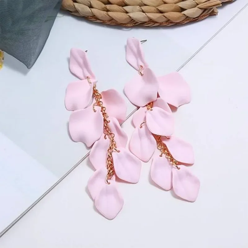 Rose Petal Long Tassel Earrings Korean Drop Earrings - Image 3