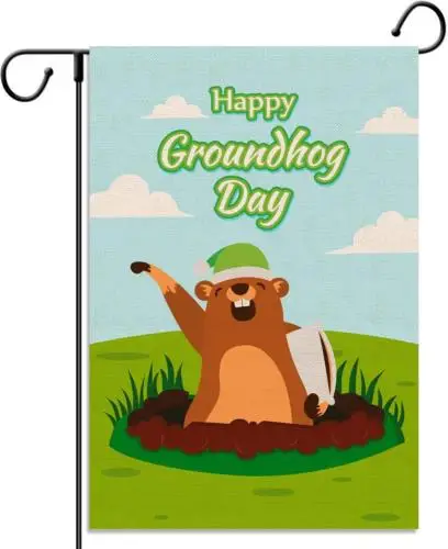 Happy Groundhog Day Garden Flag Spring Welcome Sign Decoration Seasonal Vertical