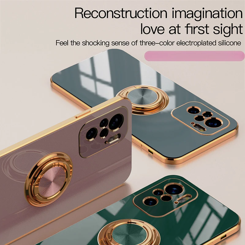 For Redmi Note 10S Case With Metal Holder Phone Case For Xiaomi Redmi Note 10 10 S Pro Max Soft Plating Magnetic Ring Back Cover