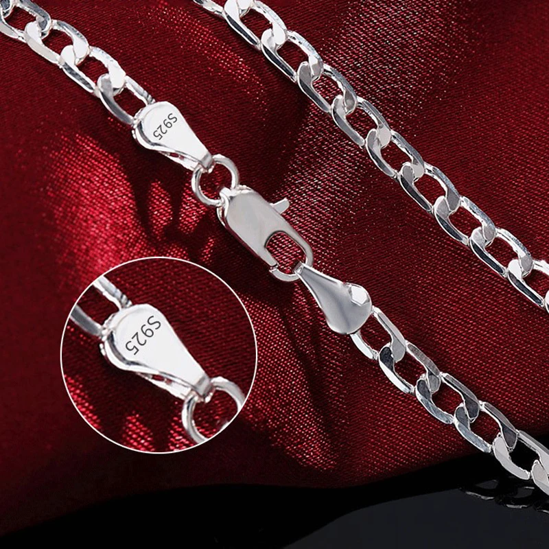 925 فضة 4 مللي متر 16/18/20/22/24/26/28/30 بوصة الجانب سلسلة قلادة للنساء رجل مجوهرات الزفاف هدية