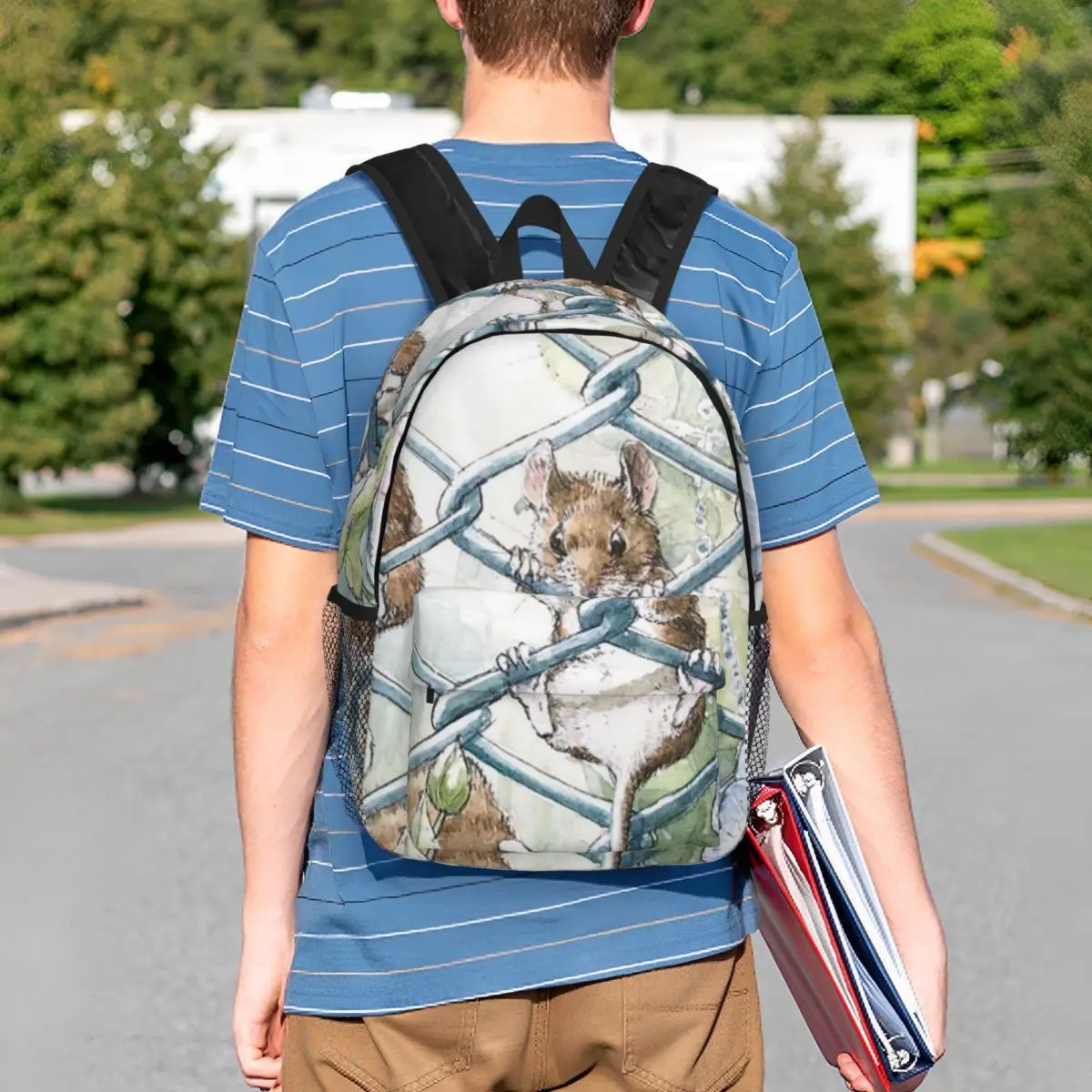 Cartoon Rat And Plant Watercolor Painting Backpack Student BookBag Children School Bag Laptop Shoulder Bags for Men Women