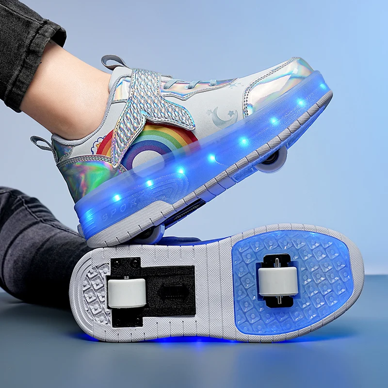

Roller Sneakers (2025 New): Boys' 2-Wheel Cool Multi-Light Shoes, Girls' Roller Skates for Students