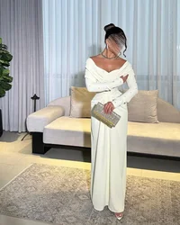 Yellow Mermaid Evening Dresses Pleated Customized Prom Dresses Long Sleeves Off The Shoulder Floor Length Party Dresses