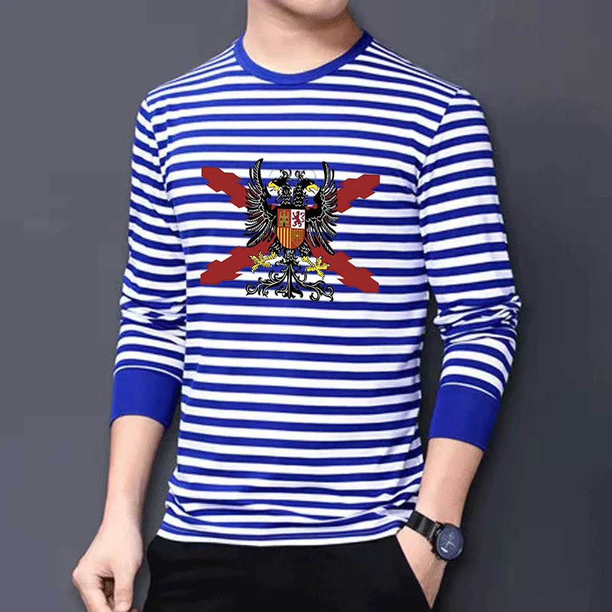 Tercios Españoles. Spanish Tercios Flag Sailor's Striped Shirt Cotton Blended Long Sleeve Mens Stripes T-Shirt Telnyashka Tops