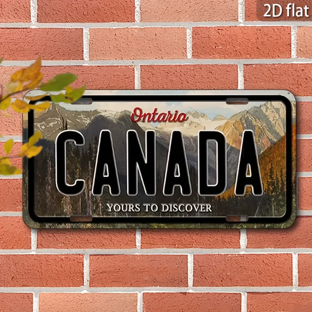 1pc Customizable 2D Flat Ontario Canada Metal Plaque 6x12in, Scenic Vintage Wall Ornament Travel Souvenir for Home Garage (Decor