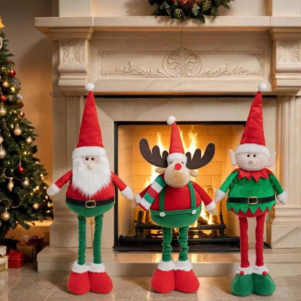 Large Christmas Telescopic Doll Ornaments Red Green Elk Elf Santa Claus Retractable Doll Cute Standing