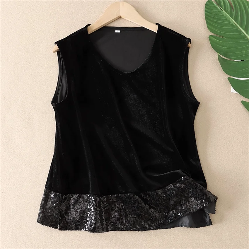 

Новый весенне-осенний женский золотой бархатный жилет, модная женская майка с блестками, большой размер, женское пальто без рукавов, куртка с коротким абзацем W2513