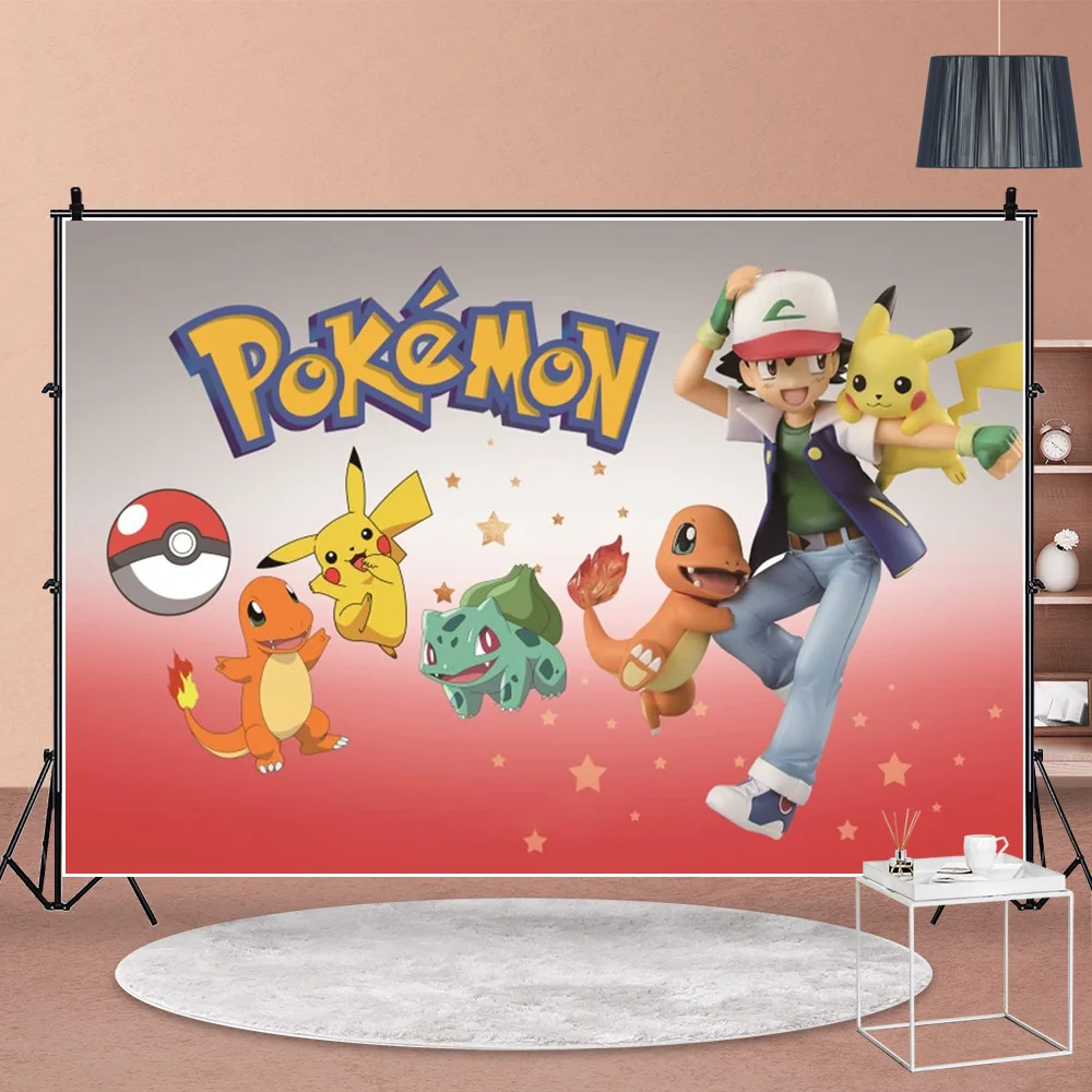 

Pokemon Pikachu Ash Ketchum Photo Backdrop Photography Background Baby Shower Birthday Party Supplies Props Banner Decoration