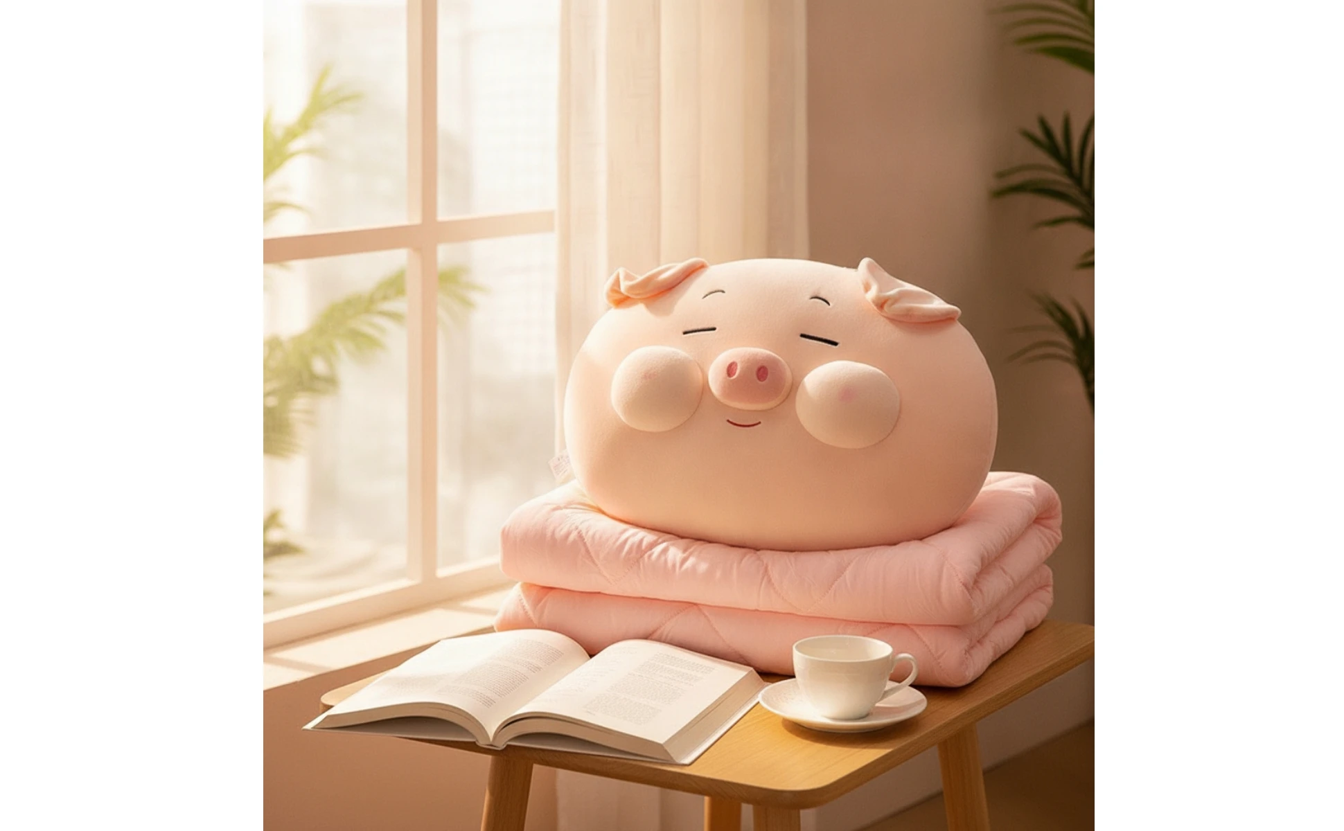 Pig Pillow with Blanket 2-in-1 Pig Cushion Blanket Bedding Soft Cute for Nappers, Car, Office