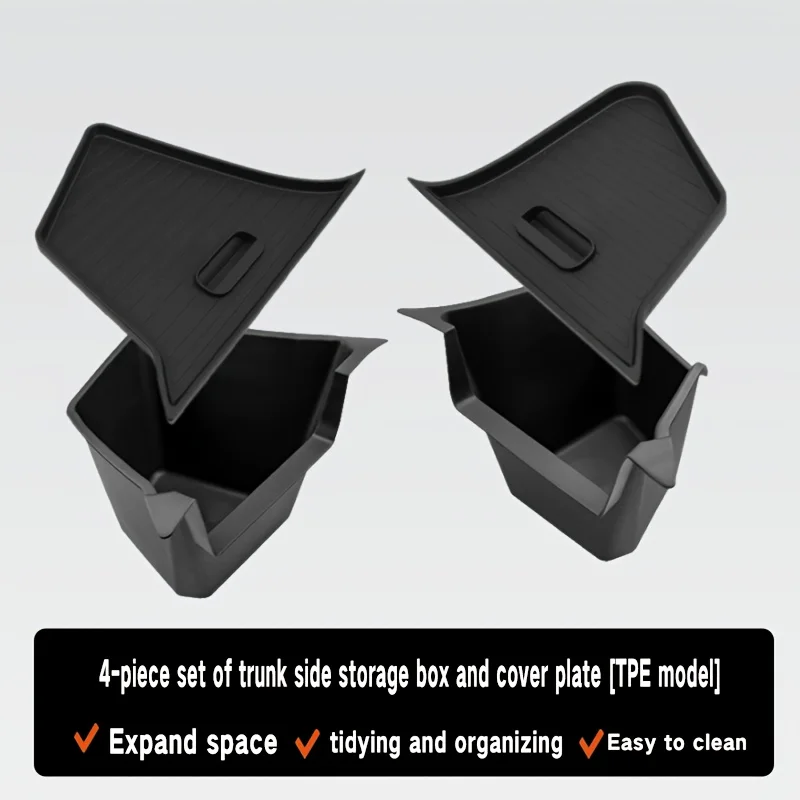 

Suitable for Tesla Model Y Juniper 2025 2026 Car Trunk Storage Box (for 5-Seater, Not for 7-Seater), New Version for Model Y Left and Right Side Luggage Storage Box with Lid, New Version Y Trunk Storage Box Car Accessories Trunk Mat
