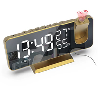 Tabletop Radio Projection Alarm Clock LED Large Screen Display Temperature Humidity Electronic Clock with 180° Time Projector
