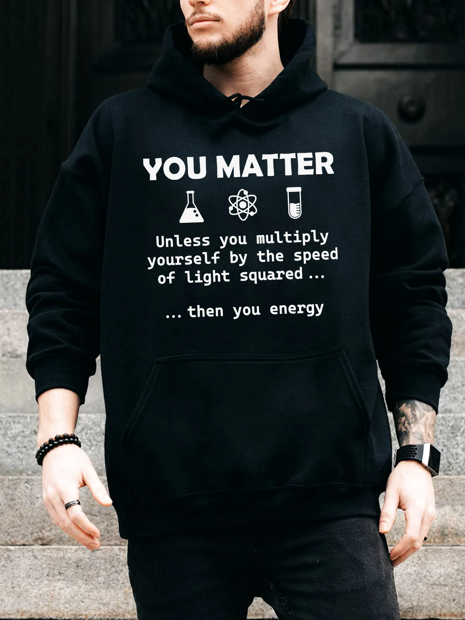 

You Matter Then You Energy Мужская толстовка на шнурке — повседневный удобный черный пуловер, осенне-зимняя толстовка с капюшоном