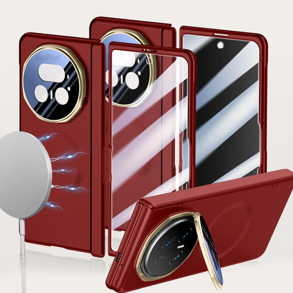 Luxury Matte Case For Huawei HONOR Magic V5 5G Magnetic Alloy Lens Bracket Holder Anti-fingerprint Hard Back Cover Capa