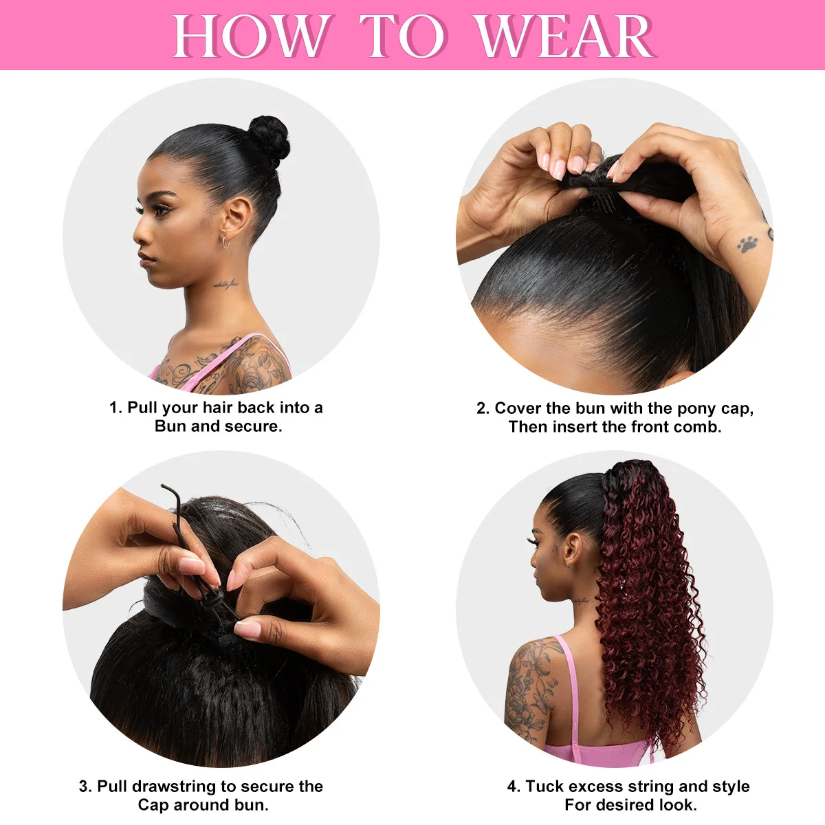 Opulence Hair Drawstring Ponytail Adjustable Synthetic Ponytail Water Wave Curl Hair Extension Afro Kinky Curly 22 Inch